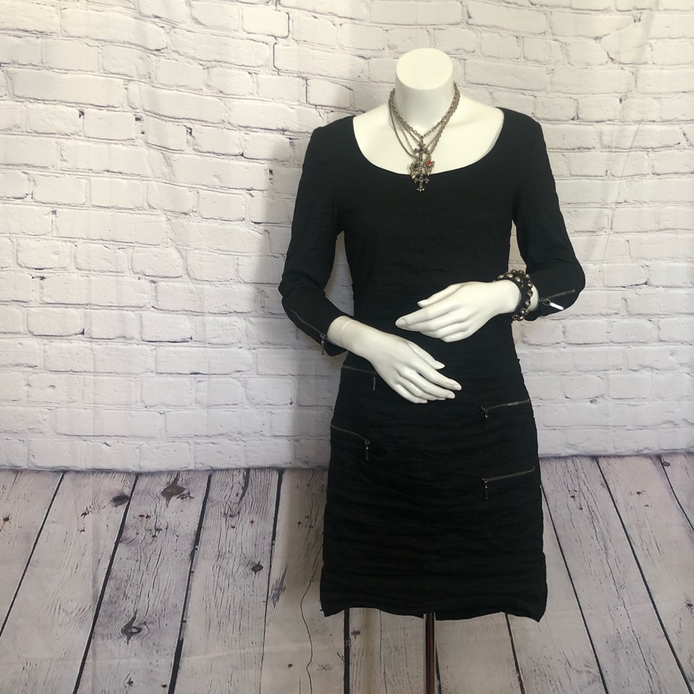 Nicole Miller Charcoal Grey zipper motif long Sleeved Dress